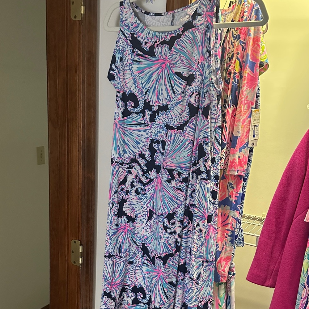 Lilly Pulitzer One Shoulder Dress in Navy and Pink